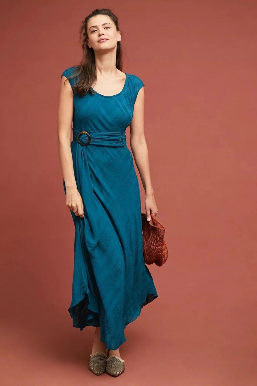 Moulinette Soeurs by Anthropologie Teal Guinevere Maxi Dress Womens US 16